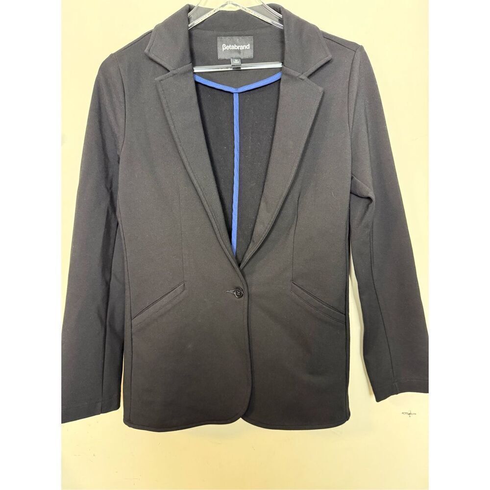 Betabrand Blazer Travel Friendly Notch Lapel Button Front Blazer Black Medium Of